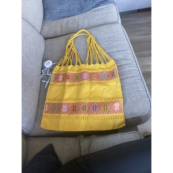 Embroidered Woven Colorful Fabric Boho Braided Handles Shoulder Tote Bag NWOT - Picture 8 of 8